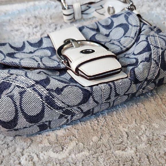 Coach Blue and White Monogram Shoulder Bag - Picture 5 of 7